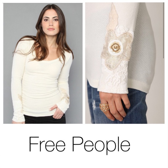 Free People Tops - Free People Cream Heart on Your Sleeve Thermal M